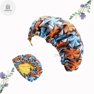 Adjustable reversible satin bonnet- African print drawstring